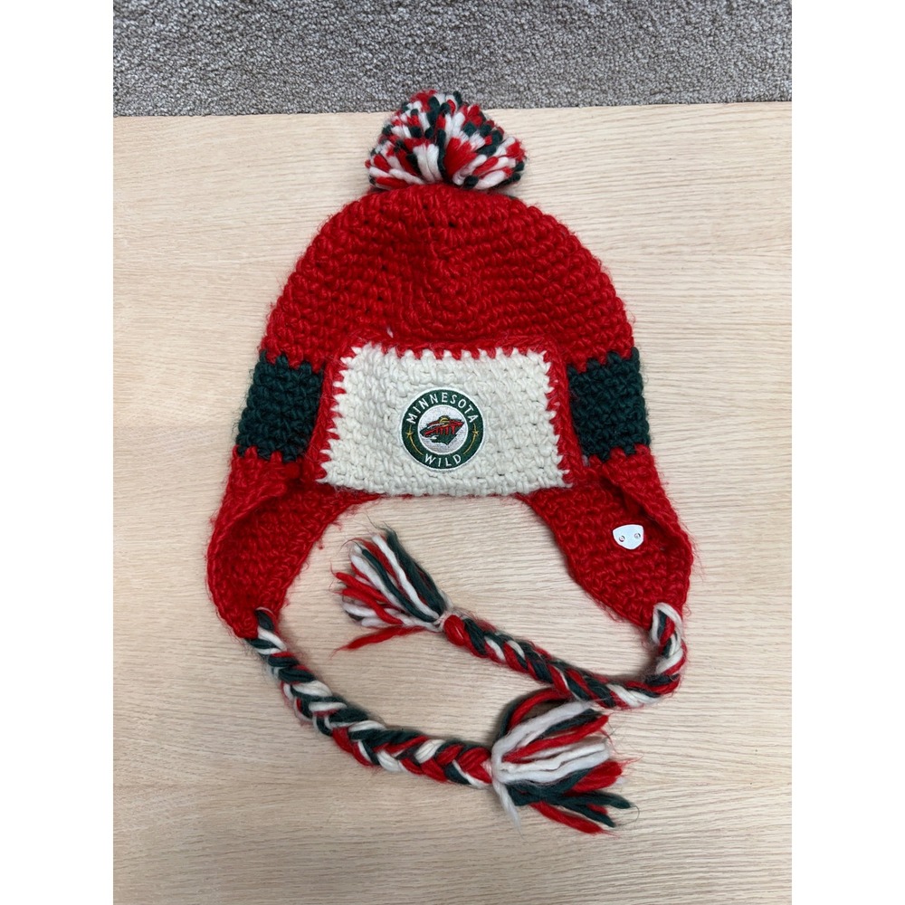 Old Time Hockey Minnesota Wild Knit Beanie Hat Pompom Ear Flaps